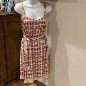 CAbi Red and White Geometric Midi Dress, Sz Med